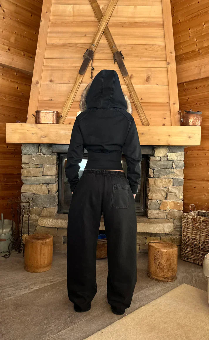 Fur Zip-Up & Sweatpants Set