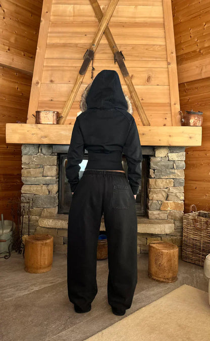 Fur Zip-Up & Sweatpants Set