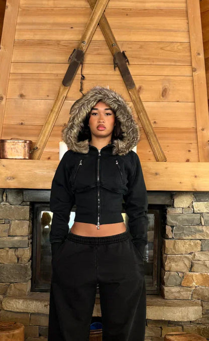Fur Zip-Up & Sweatpants Set